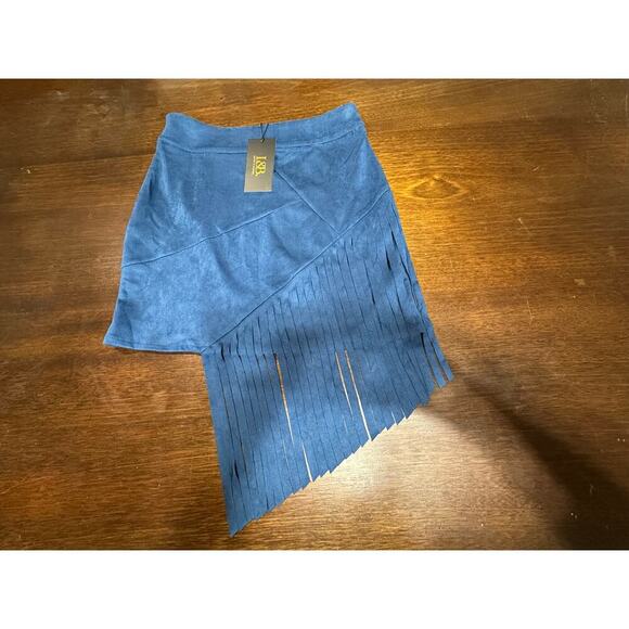 Southwestern Cowgirl Suede Fringe Mini Skirt Blue Women S Boho Festival Concert - Picture 1 of 8